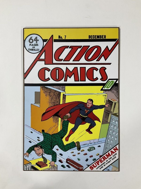 Action Comics7 Superman wood wall art plaque 13x19 Dc Comics 