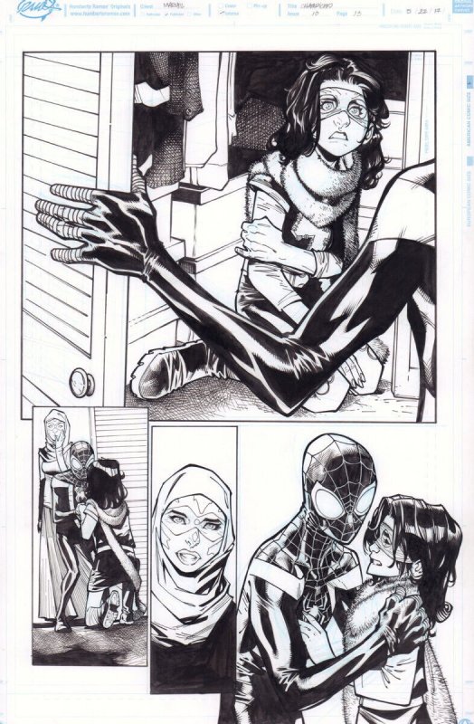 Champions #10 p.13 - Ms. Marvel (Kamala Kahn) & Spider-Man art by Humberto Ramos