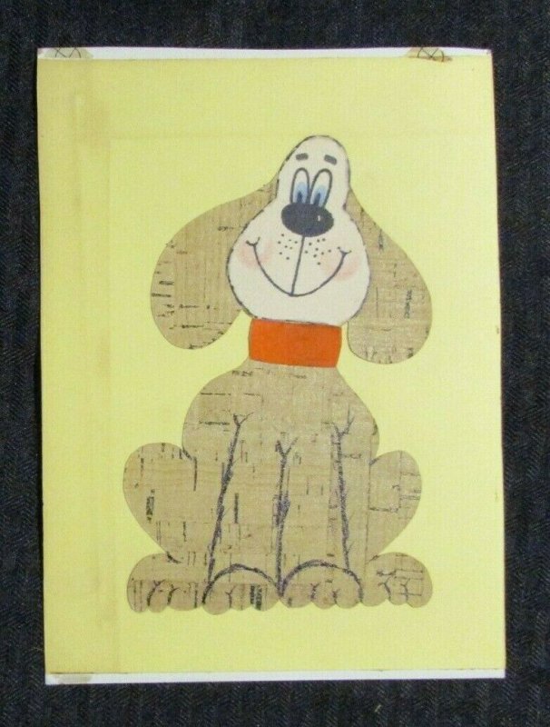 SMILING FABRIC DOG w/ Red Collar 5.5x8 Greeting Card Art #7653