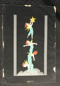 CHRISTMAS Angel Boys Hanging Star in Sky 9.5x14 Greeting Card Art #15G