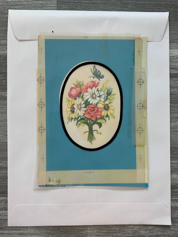 THANK YOU NOTE Flowers & Butterfly in Oval 6x8.5 Greeting Card Art T1978