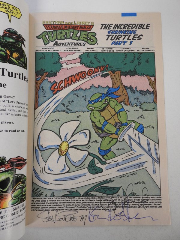 Teenage Mutant Ninja Turtles Adventures #3 (1989) VF- Condition! Signed no cert