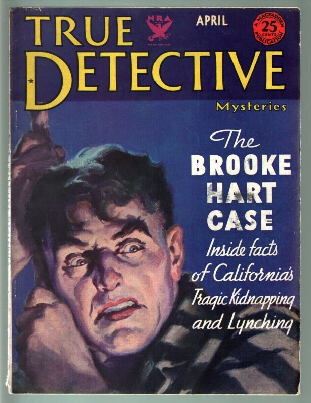 TRUE DETECTIVE MYSTERIES APR 1934-PRETTY BOY FLOYD-BROOKE HART CASE-CRIME MAG FN