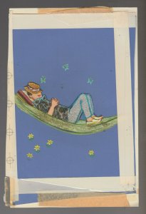 FATHERS BIRTHDAY Dad in Hammock w/ Flowers 6.5x9 Greeting Card Art #FB0387