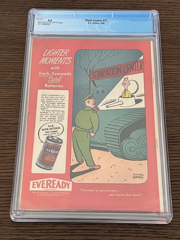 Flash Comics #71 (1946). 6.0 CGC. Gardner Fox stories. Joe Kubert cover/art.