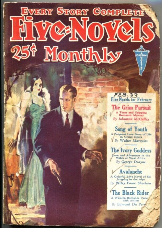 FIVE NOVELS MONTHLY-FEB 1933-CLAYTON PUBS-ADVENTURE-PULP-BLACK RIDER
