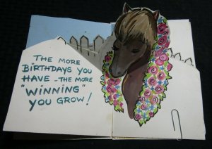 FROM ONE IN THE KNOW Horse w/ Flower Pop-Up 5.5x8 Greeting Card Art #B9833