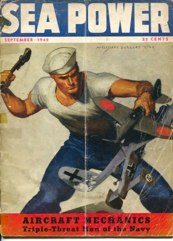 Sea Power 9/1942-McClelland Barclay cover art-war pix &info-1st American offe...