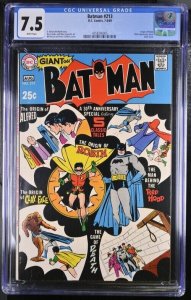 (1969) BATMAN #213 CGC 7.5 WP! Joker/Red Hood Origin Reprinted (Detective 168)