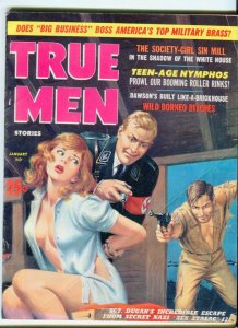 TRUE MEN January 1962  Nazi with Hypo . Men's adventure magazine pulp