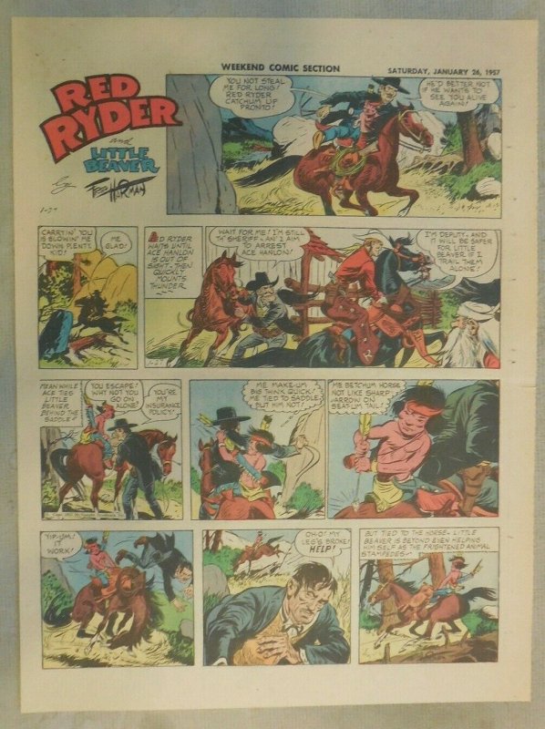 (52) Red Ryder Sunday Pages by Fred Harman from 1957 Most Tabloid Page Size!