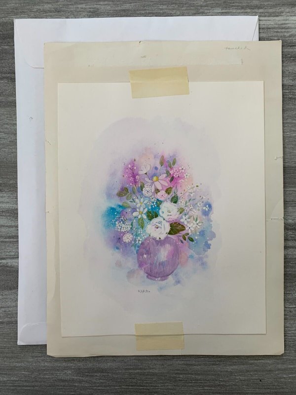 SYMPATHY White Flowers in Lavender Vase by Kara 8x11 Greeting Card Art S12074