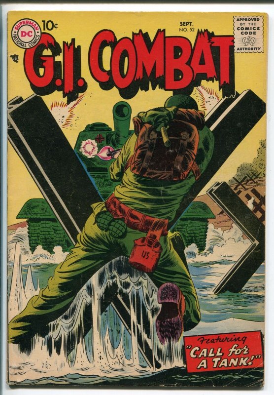 G.I. COMBAT #52 1957-DC-TANK ATTACK COVER-JOE KUBERT ART-fn minus