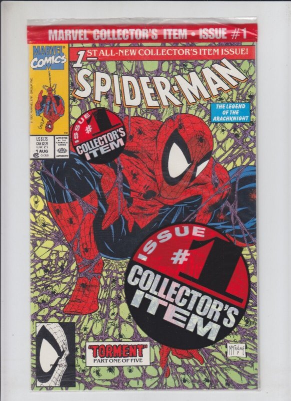 Spider-Man #1 VF/NM SEALED Collector's Item - 1990 - Todd McFarlane green/purple 