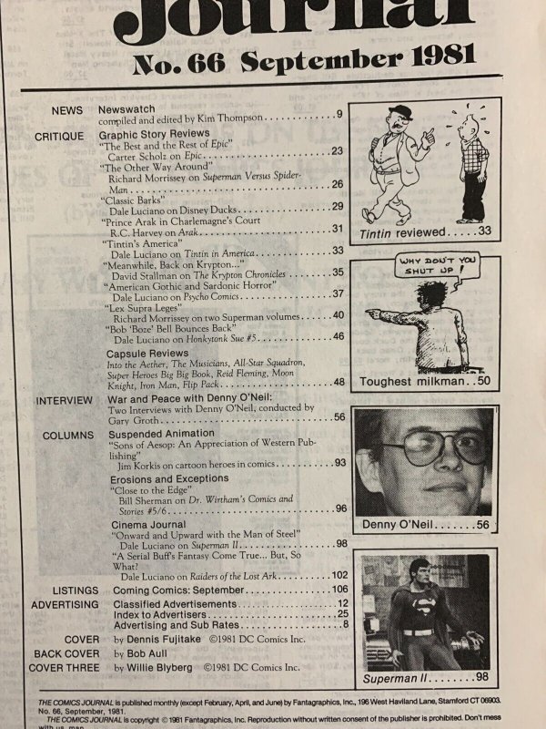 1981 COMICS JOURNAL Magazine #66 VG+ 4.5 Denny O'Neil Interview / Batman Cover