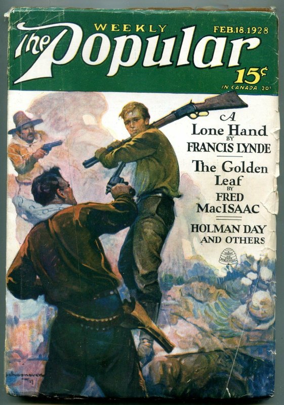 Popular Pulp Magazine February 18 1928- Lone Hand- Golden Leaf VG+