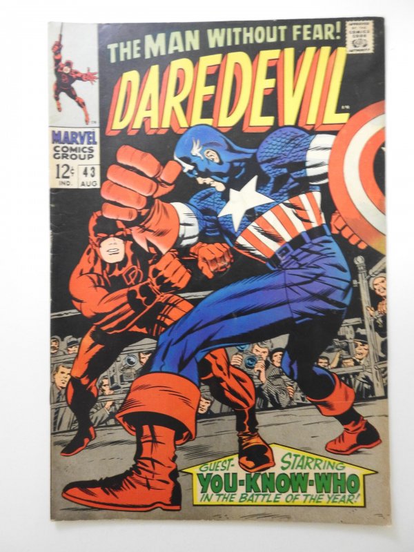 Daredevil #43 (1968) vs Captain America! Classic Kirby Cover!! VG/Fine Condition