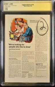 (1969) Captain America #110 CGC JSA SIGNED STERANKO 5.5 OW/WP