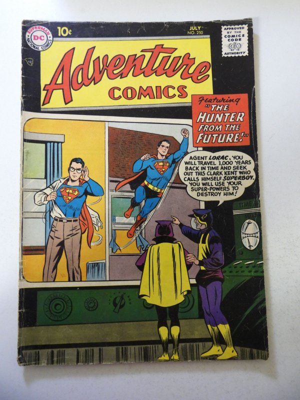 Adventure Comics #250 (1958) VG- Condition 1/4 spine split