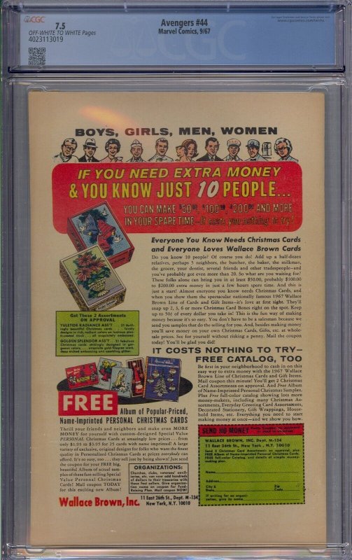 AVENGERS #44 CGC 7.5 ORIGIN OF BLACK WIDOW RED GUARDIAN JOHN BUSCEMA 