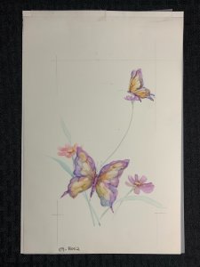 HAPPY EASTER Purple & Yellw Butterflies Flowers 7.5x11 Greeting Card Art #8052