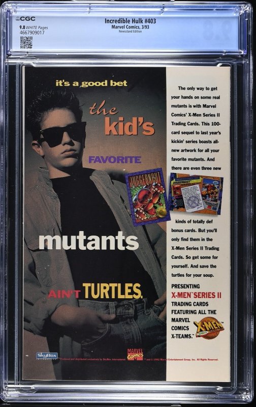 Incredible Hulk #403 (3/93) Graded CGC 9.8 Newsstand Edition