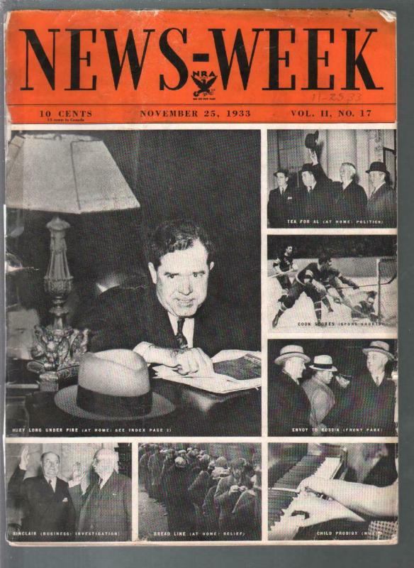 Newsweek 11/25/1933-Huey Long-Stalin-FDR-Hitler-Goering-G