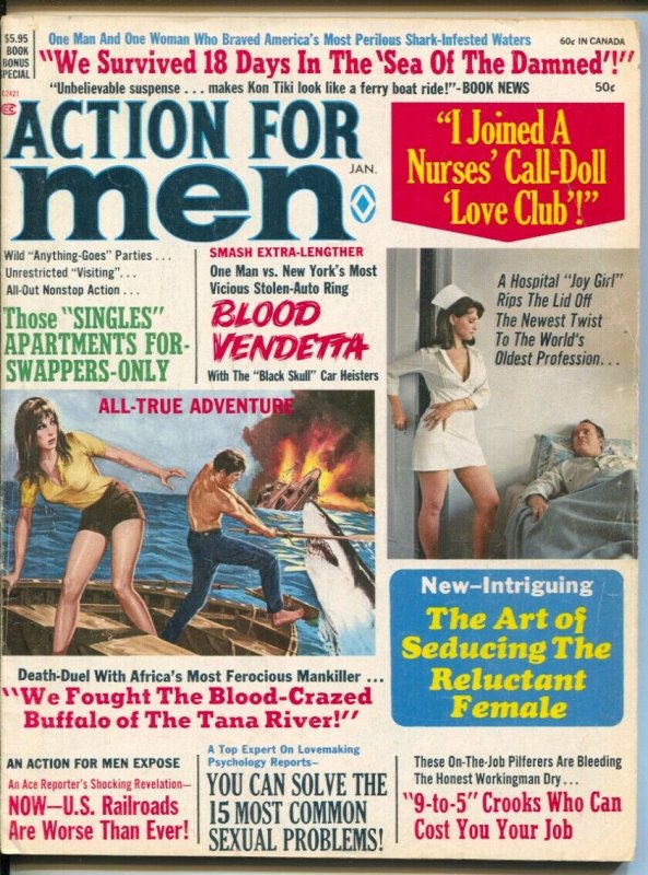 Action For Men 1/1972-shark cover & story-Copeland-Pollen-Minney-exploitation-VG 