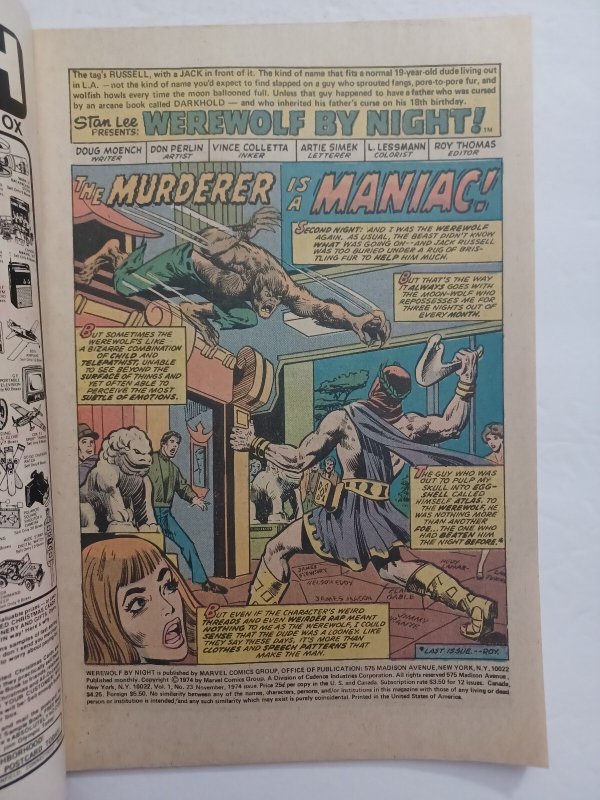 Werewolf by Night #23 - MVS intact - 1974 - FN