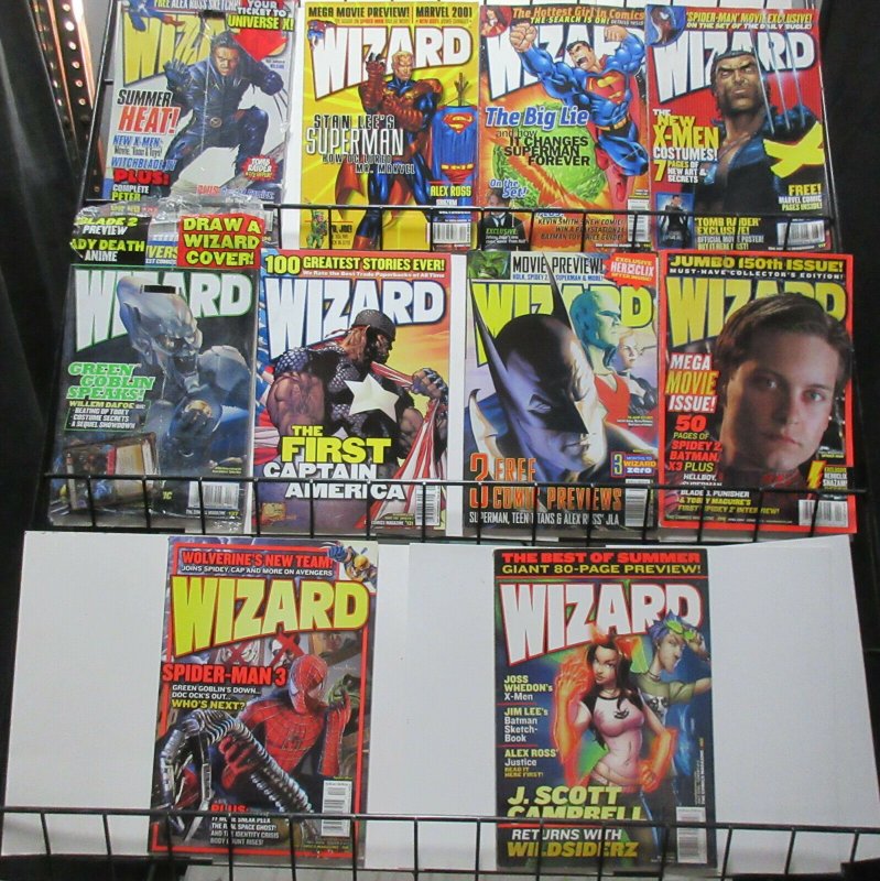 Wizard Magazine Lot of 10Diff from 2000 to 2004 X-Men Spider-Man Cap Supes ++