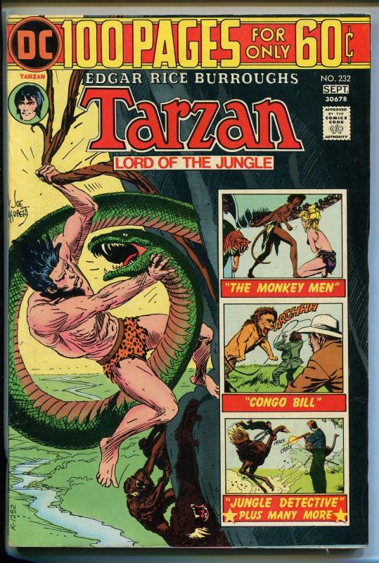 TARZAN #232 1974-DC-EDGAR RICE BURROUGHS-GIANT ISSUE-JOE KUBERT JUNGLE ART-vf/nm
