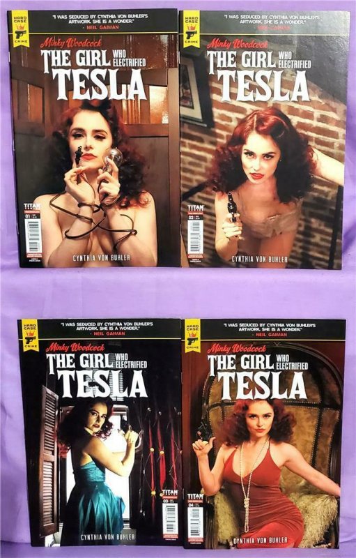 Minky Woodcock THE GIRL WHO ELECTRIFIED TESLA #1 - 4 Photo Covers (Titan, 2021)! 