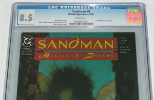 Sandman #8 CGC 8.5 white pages - 1st appearance of Death - neil gaiman dc 1989