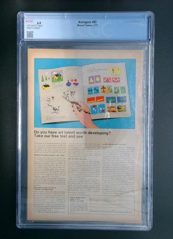 Avengers #85, 1st App Squadron Supreme, CGC 6.0 Marvel Comics, 1971 JR1