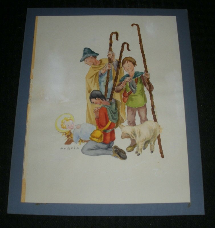 CHRISTMAS Baby Jesus w/ 3 Wise Men w/ Canes & Lamb 8x10 Greeting Card Art #nn 