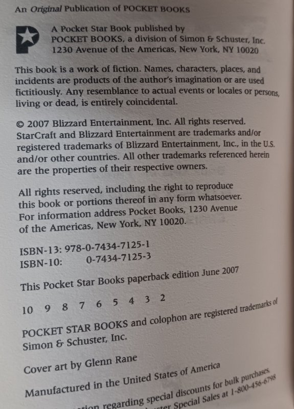 FIRSTBORN: STARCRAFT - THE DARK TEMPLAR SAGA (2007) GLENN RANE | PAPERBACK
