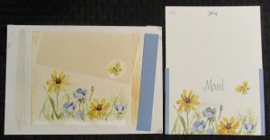 INVITATION Butterfly & Blue Yellow Flowers 8x5.75 Greeting Card Art #6668