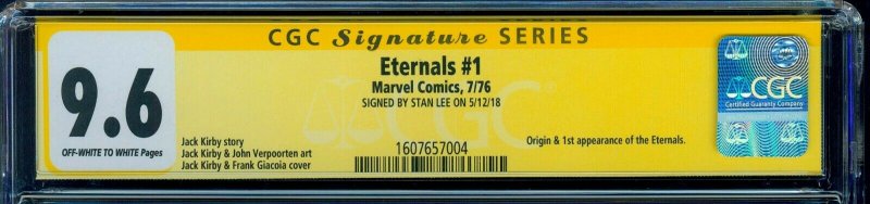 The Eternals #1 1976 CGC SS 9.6 Signed by Stan Lee! & CBCS 7.0 VS by Jack Kirby!