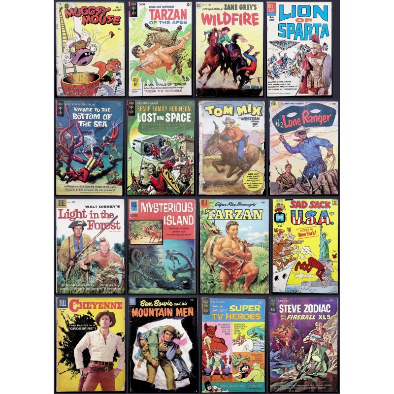 Mixed 16x Comic Lot Dell Gold Key  Tom Mix Tarzan Space Lone Ranger (1950s–70s)
