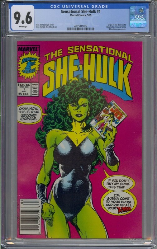 SENSATIONAL SHE-HULK #1 CGC 9.6 NEWSSTAND WHITE PAGES 1007 