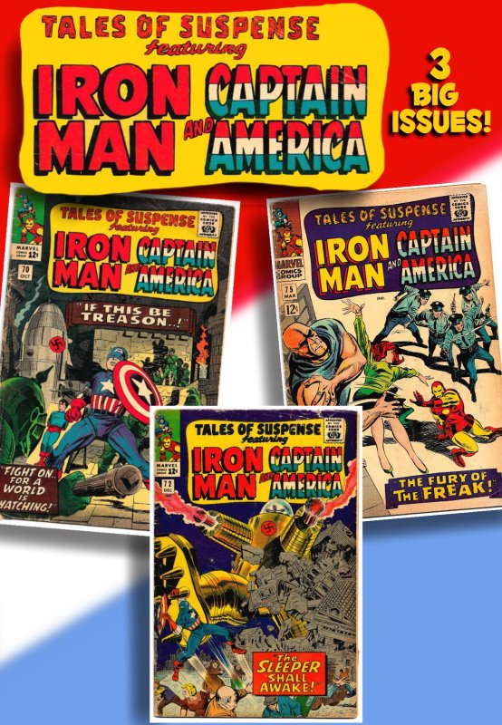 TALES OF SUSPENSE #70, 72, 75 (1965) GD/VG  3 Issues of Iron Man, Cap & Kirby!