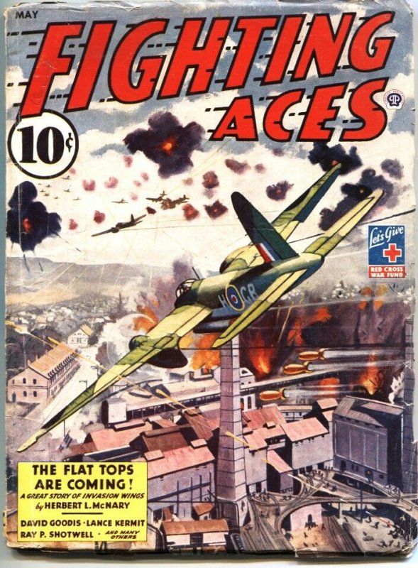 FIGHTING ACES-MAY 1944-DAVID GOODIS-LANCE KERMIT-WW II PULP FICTION-POPULAR PUBS