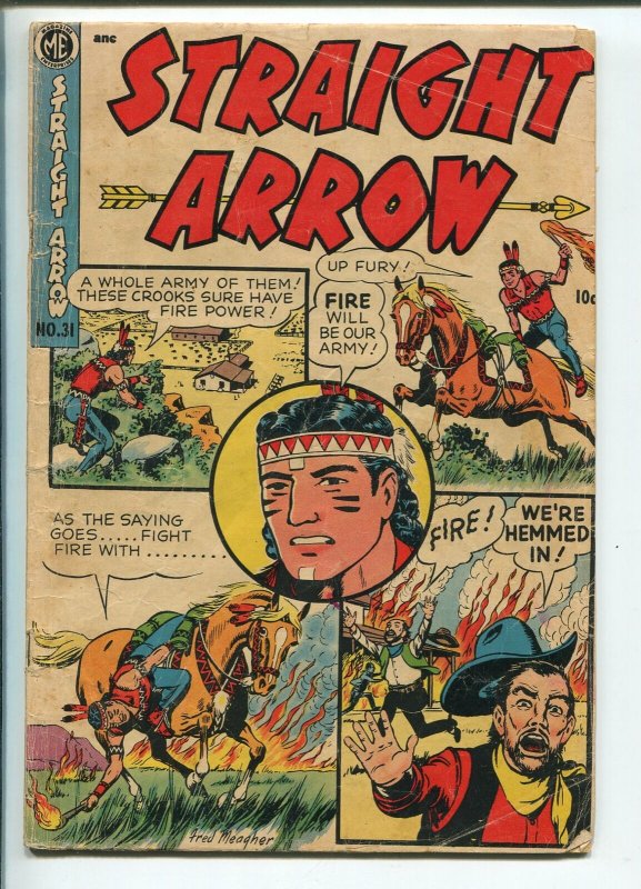 STRAIGHT ARROW #31 1953-ME-INDAIN STORIES-4 PANEL COVER-FRED MEAGHER-good 