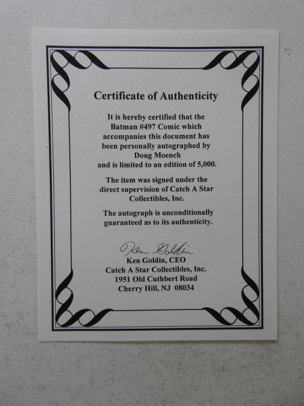 Batman #497 (1993) VF- Condition! Signed by Doug Moench W/ COA!