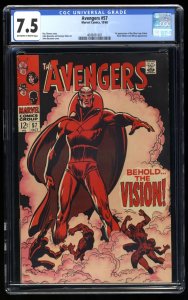 Avengers #57 CGC VF- 7.5 Off White to White 1st Appearance Vision!