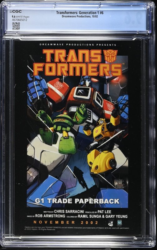 Transformers: Generation 1 #6 (10/02) Graded CGC 9.6