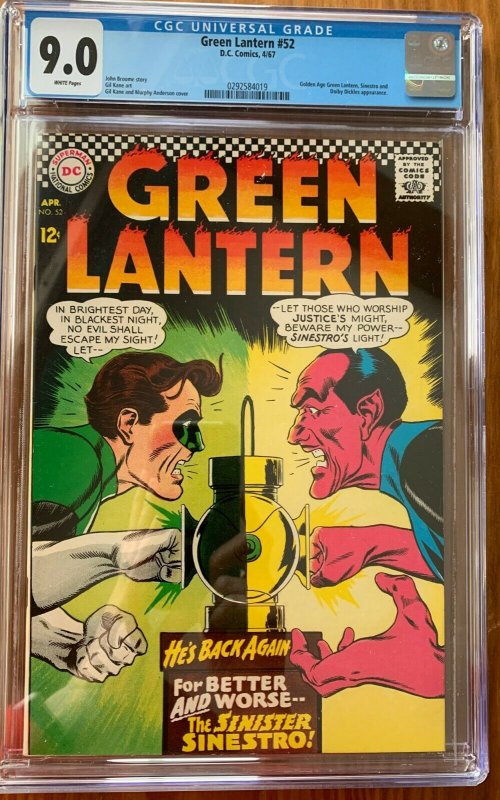 GREEN LANTERN #52 CGC 9.0 -- WHITE PAGES! GOLDEN AGE LANTERN APPEARANCE!