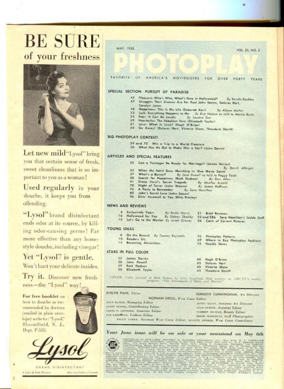 Photoplay-Rick Nelson-John Wayne-Elvis Presley-Dolores Hart-May-1958