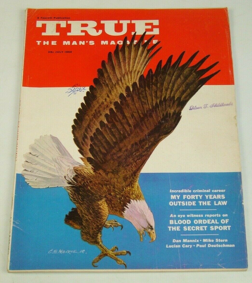True Vol. 35 218 July 1955 american bald eagle red white blue flag