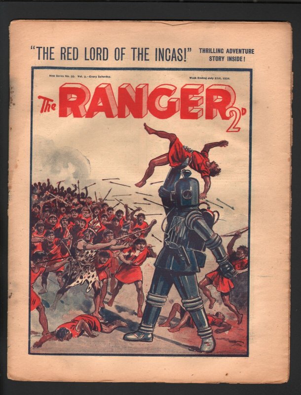 Ranger  7/21/1934-British pulp stories-early robot cover-VG 